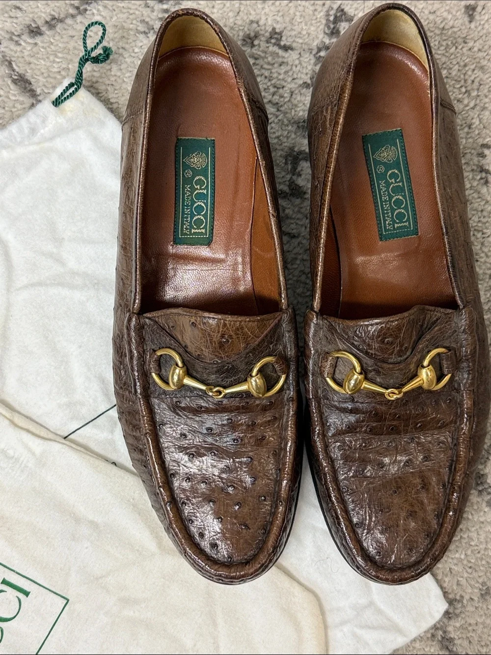 Men’s Gucci Brown Horsebit Ostrich Leather Loafers